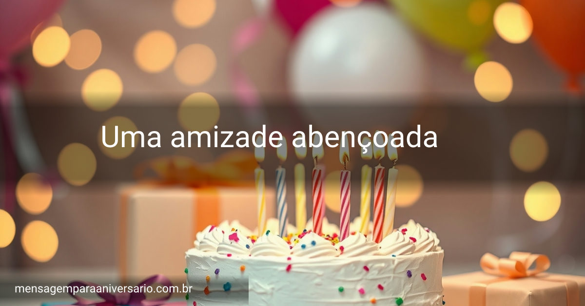 Uma cena de aniversário com bolo decorado, velas acesas, balões coloridos, confete espalhado e presentes, com luzes bokeh ao fundo.