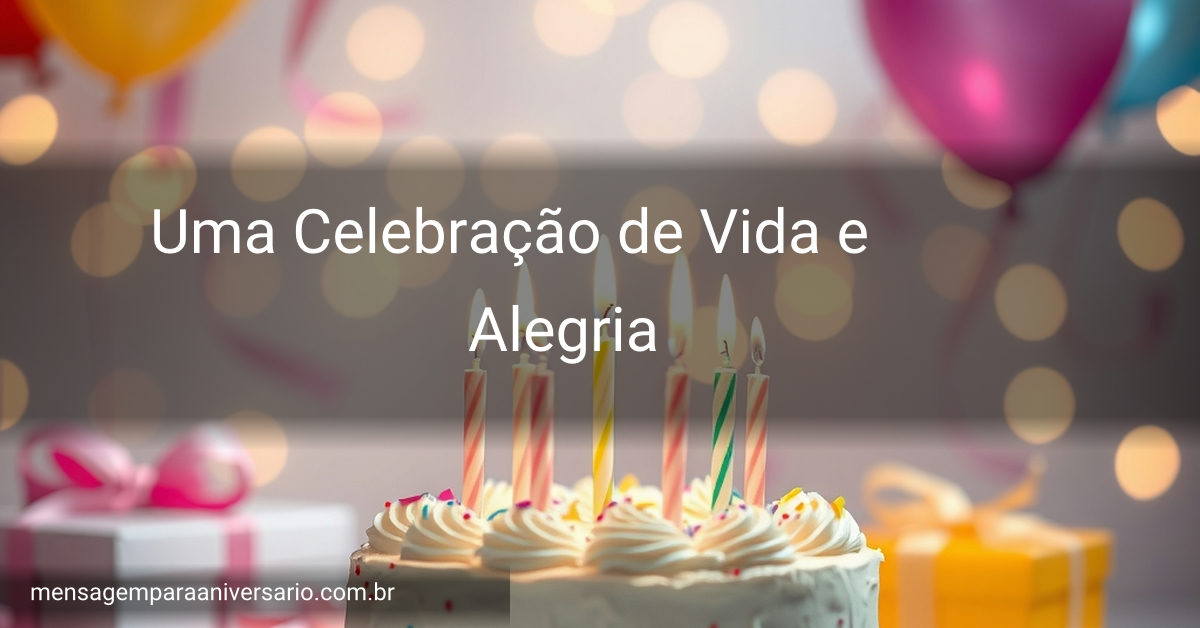 Uma bela cena de festa de aniversário com um bolinho decorado, velas acesas, balões coloridos, confetes e luzes desfocadas ao fundo.