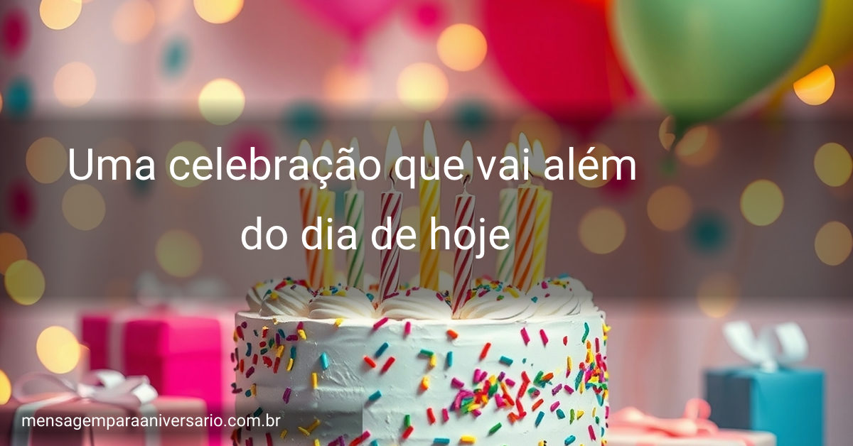 Uma cena festiva de aniversário com um bolo colorido, velas acesas, balões e confete, sem pessoas.