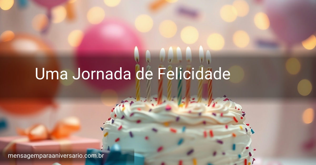 Cena festiva de aniversário com bolo, balões coloridos, confete e luzes brilhantes.