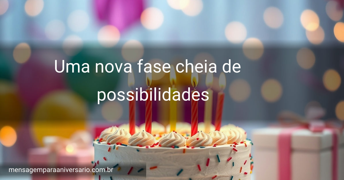Cena festiva de aniversário com bolo decorado, velas acesas, balões coloridos, confete espalhado e presentes diversos.