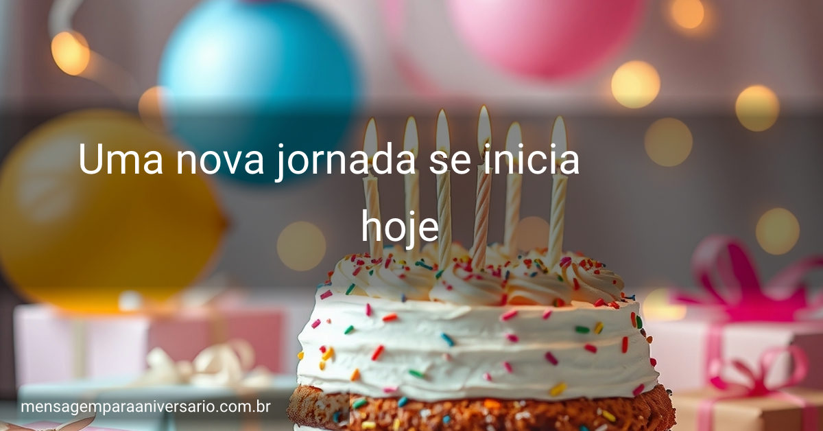 Cena festiva de aniversário com um bolo decorado, velas acesas, balões coloridos e confetes, criando um ambiente alegre.