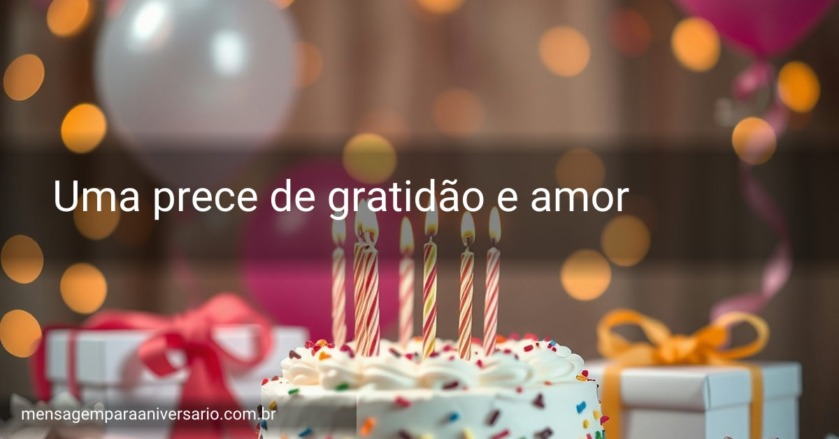 Cena festiva de aniversário com bolo, velas, balões, confete e presentes.